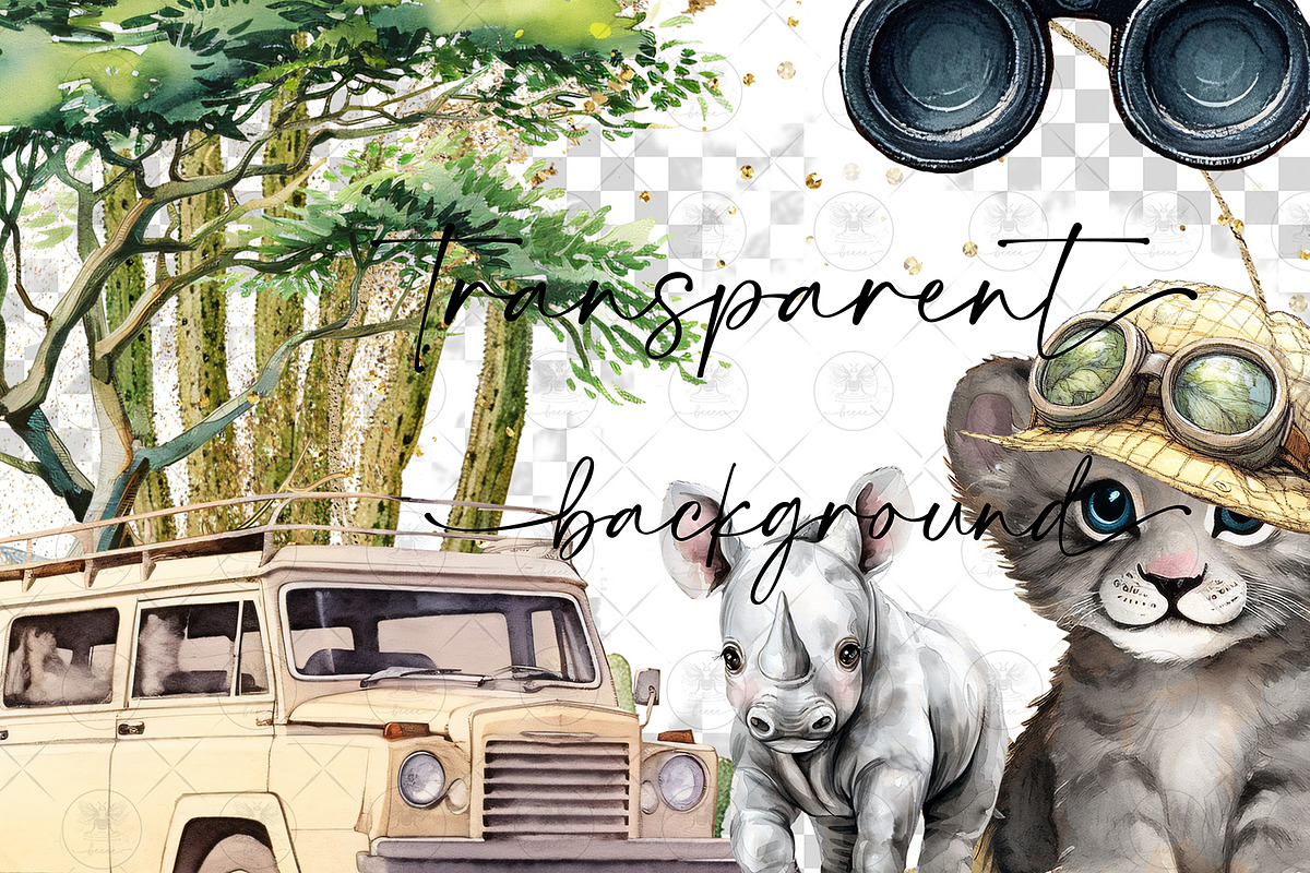 Safari  Animals Watercolor Clipart, an Illustration by BigCakeBee (Photo 2 of 4)
