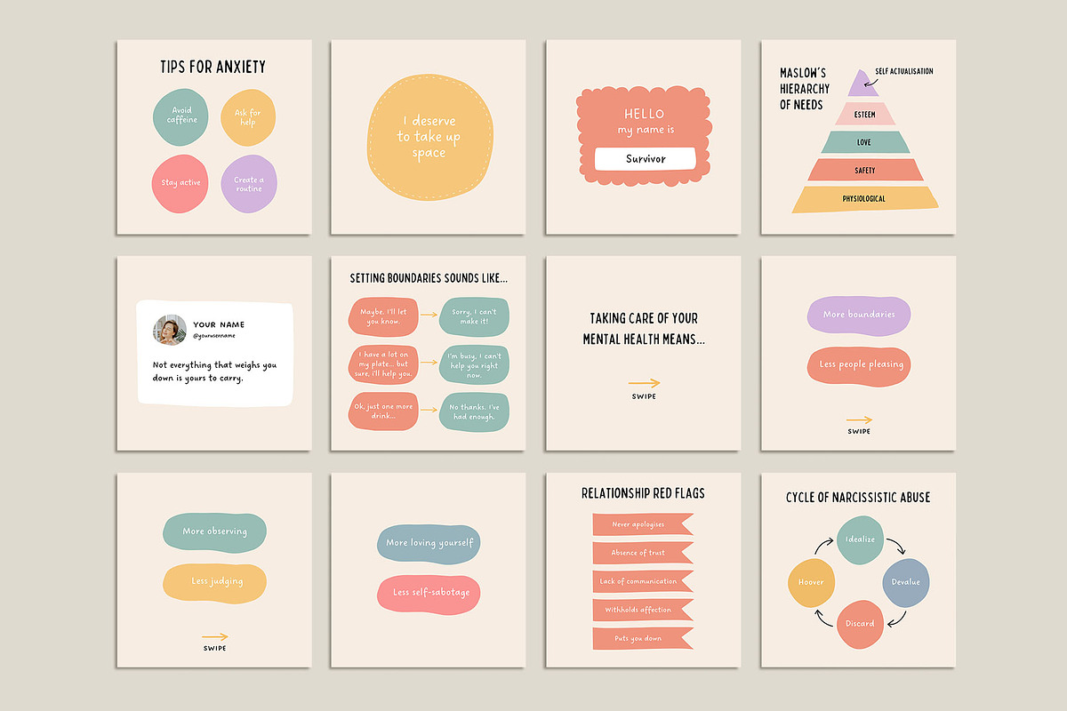 Mental Health Instagram Kit - Canva, a Social Media Template by Willoe Studio (Photo 8 of 12)