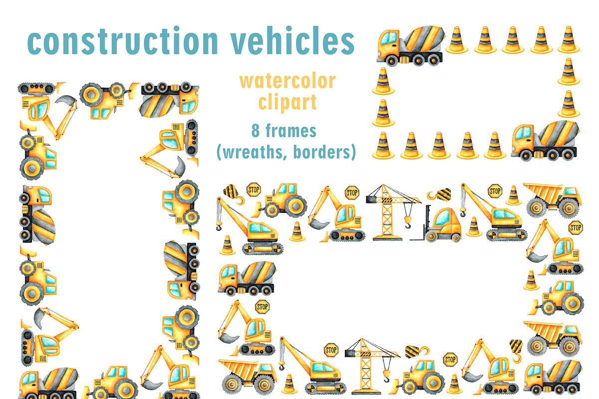 Construction vehicles watercolor set, a Transportation Illustration by SabinaWatercolorArt (Photo 10 of 20)