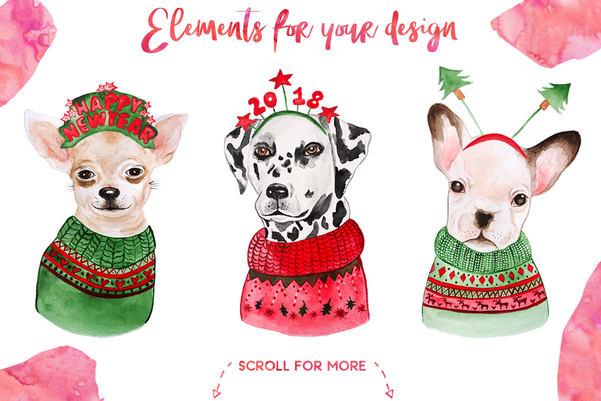 Christmas Watercolor Dogs 2019, an Animal Illustration by Miracles Everywhere (Photo 4 of 7)