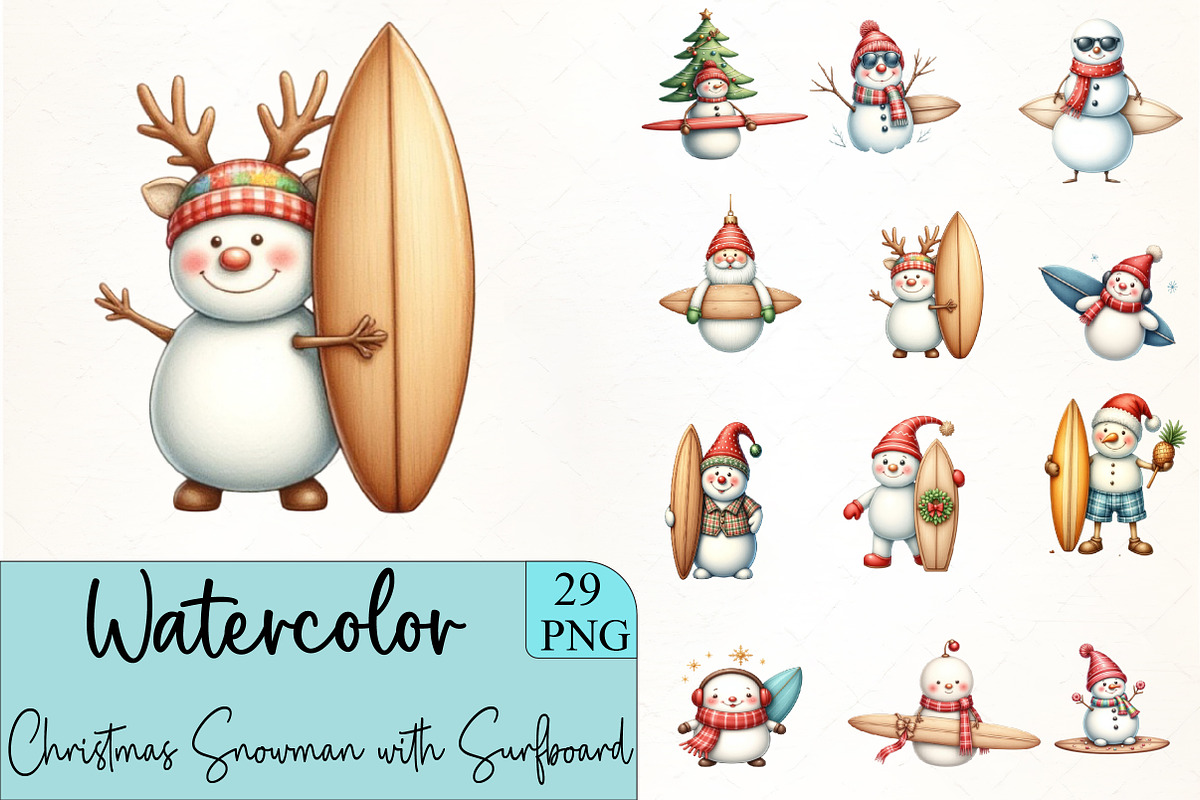 Christmas Snowman with Surfboard Cli, an Illustration by CrexoraLab (Photo 1 of 5)