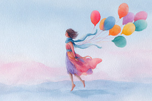 Woman walking with balloons in hand, a Photo by Beautiful things