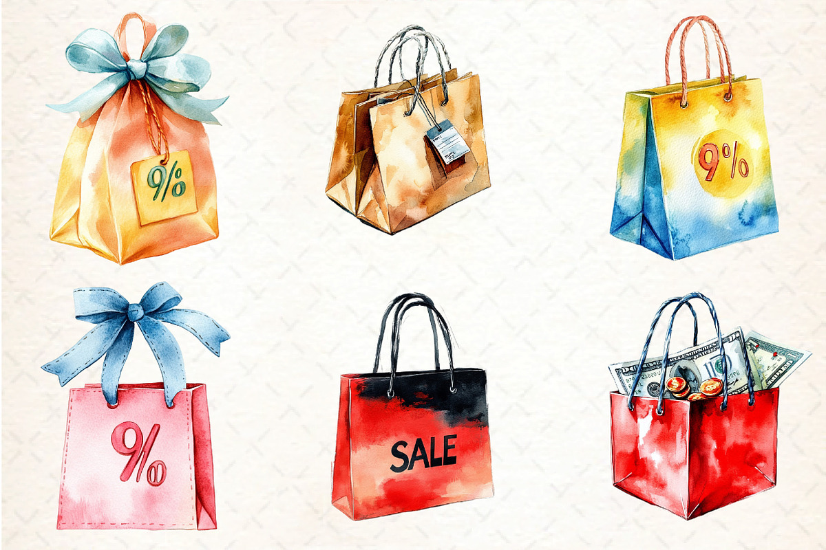 Watercolor Shopping Bag Black Friday, an Illustration by DreamCafeArt (Photo 3 of 5)