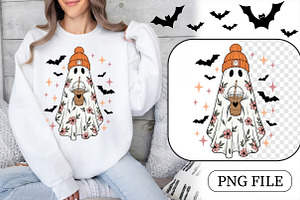 Cozy Spooky Autumn Ghost Sublimation, a Seasonal Illustration by CrexoraLab