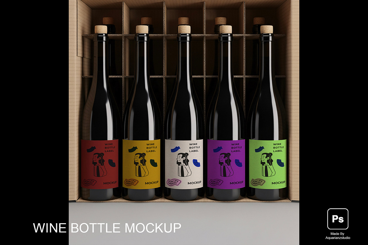 Wine Bottle Mockup, a Product Mockup by Aquarianz Studio (Photo 1 of 4)