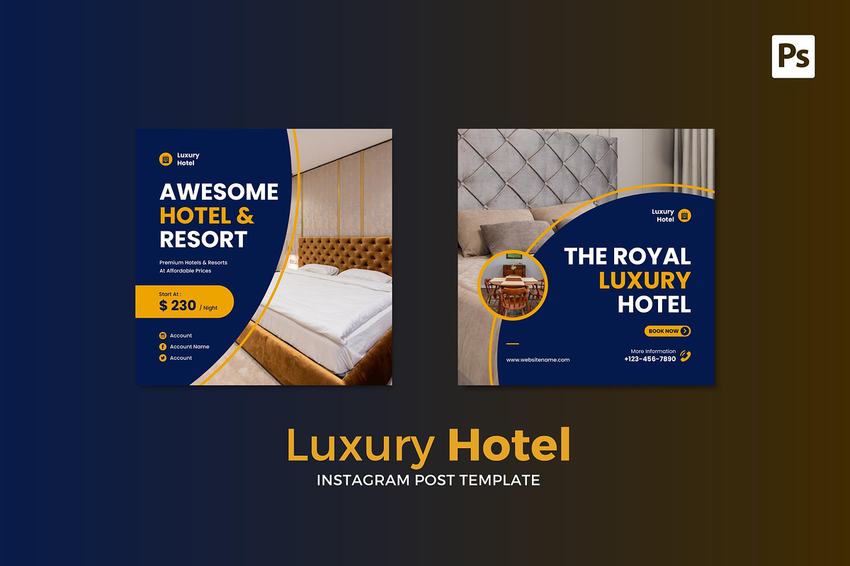 Luxury Hotel instagram Post, a Social Media Template by CavenArt (Photo 2 of 5)