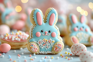 Colorful sweet easter cookies bunny, a Food & Drink Photo by AlyaAnd