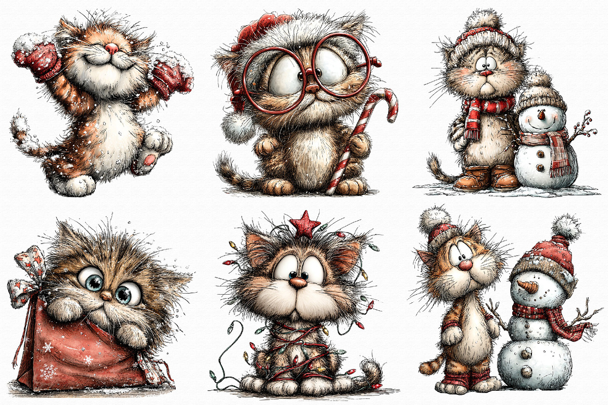 Whimsical Funny Silly Holiday Cats, an Illustration by Libby Wishes (Photo 3 of 7)