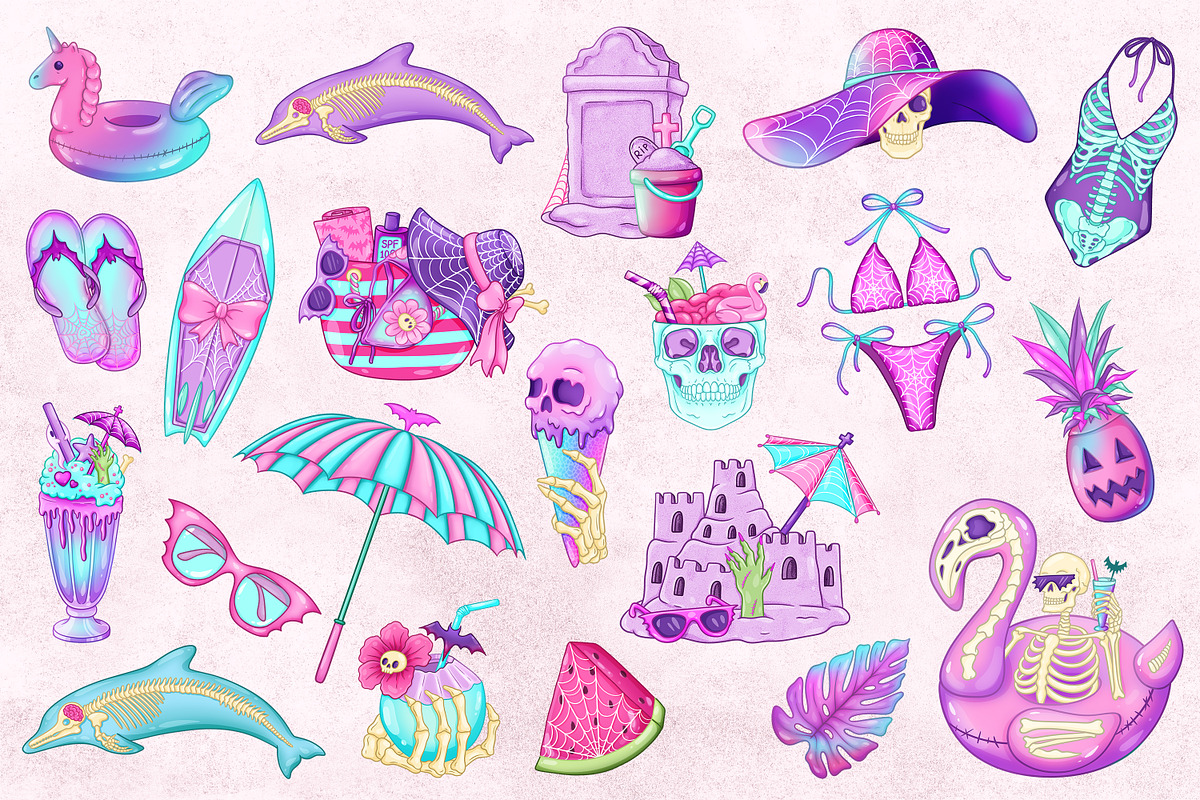 Pastel Goth Beach clipart, a Seasonal Illustration by SecondOfJuly (Photo 2 of 5)