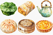 Watercolor Chinese Dim Sum Clipart, an Illustration by Canvas Craft (Thumbnail 2 of 8)