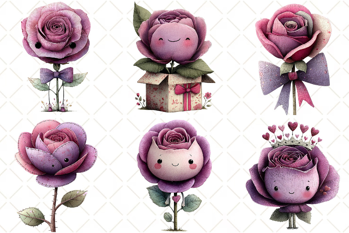 Quirky Valentine Rose Flower Clipart, an Illustration by Black Bird Studio (Photo 3 of 6)