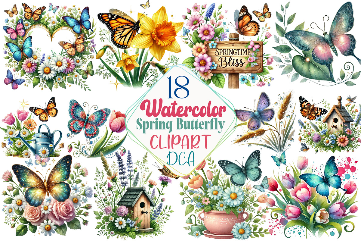 Spring Butterfly Sublimation Clipart, an Illustration by DreamCafeArt (Photo 1 of 5)
