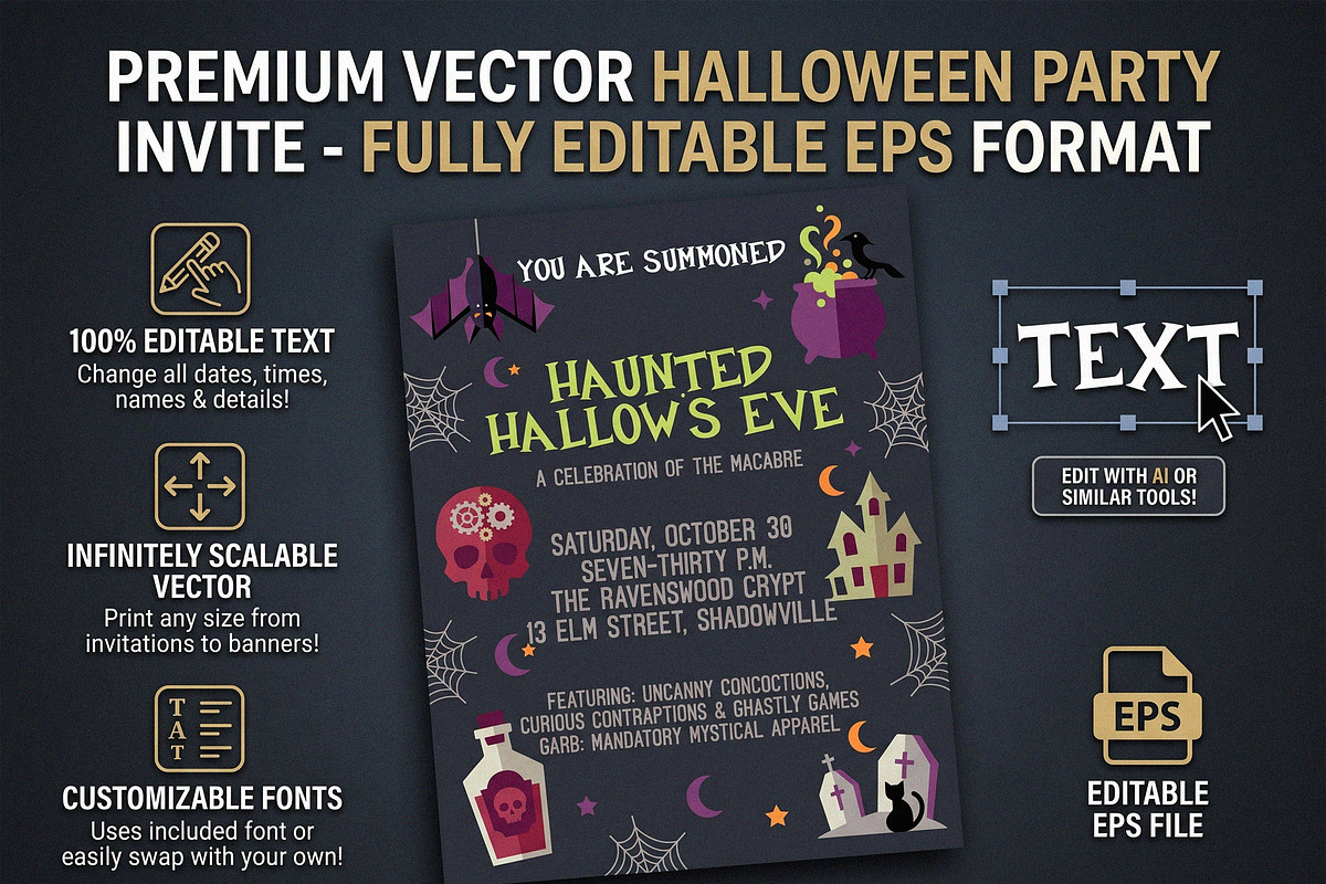 Halloween Haunted Party Invite EPS, an Invitation Template by NH graphic (Photo 1 of 3)