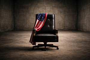 empty chair with an american flag, generative AI, a Photo by Nito