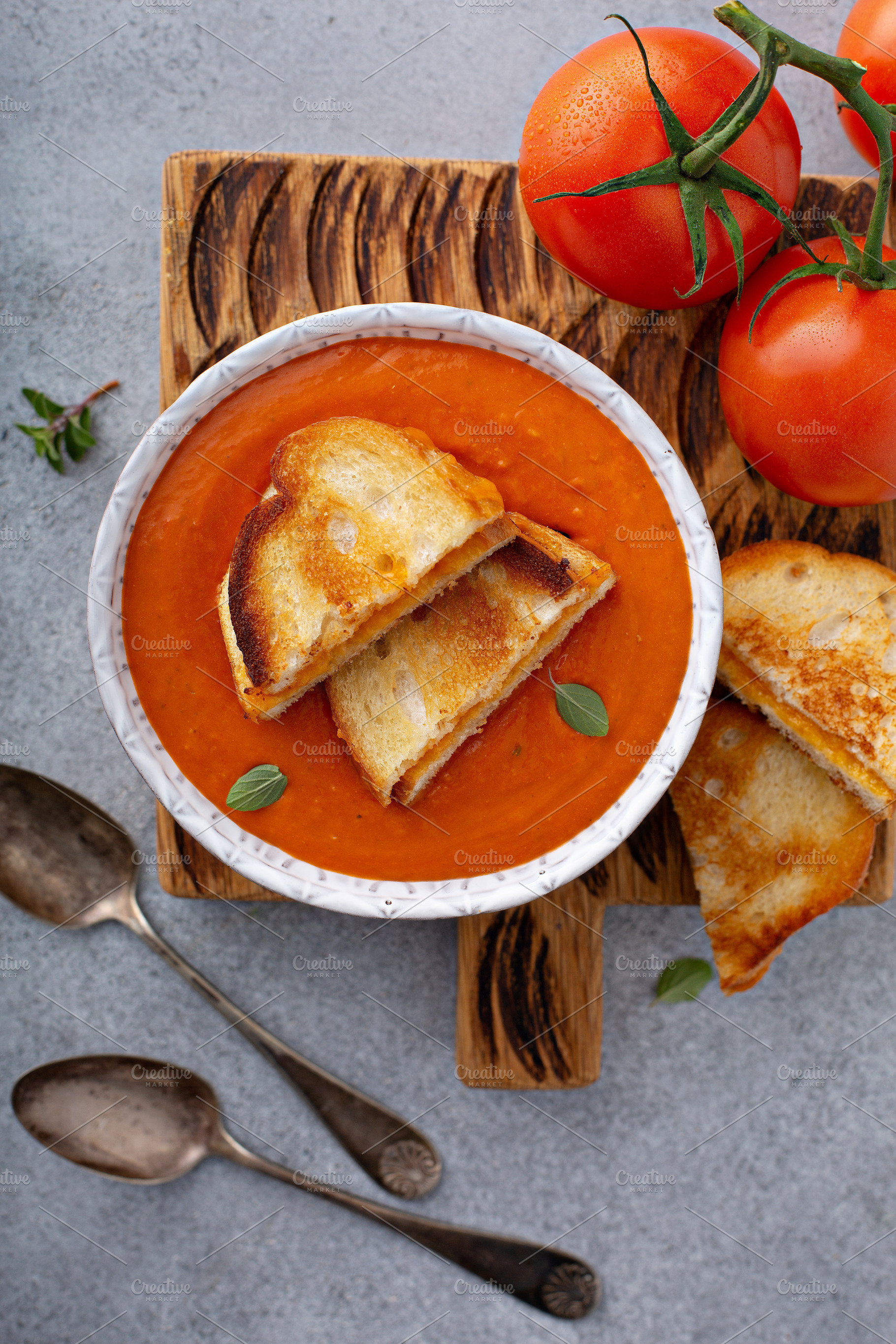 Cream of tomato soup with grilled cheese, a Food & Drink Photo by farwasser