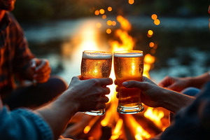 Toasting with glasses of beer, a Photo by Volff