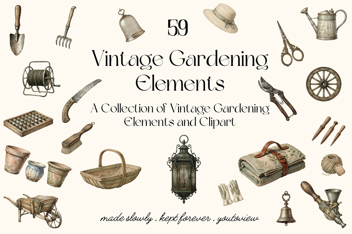 Vintage Gardening Elements Clipart, a Decorative Illustration by youtoview (Photo 1 of 13)