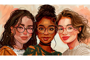 Three Smiling Young Adult Women with, a Person Illustration by Lermont51