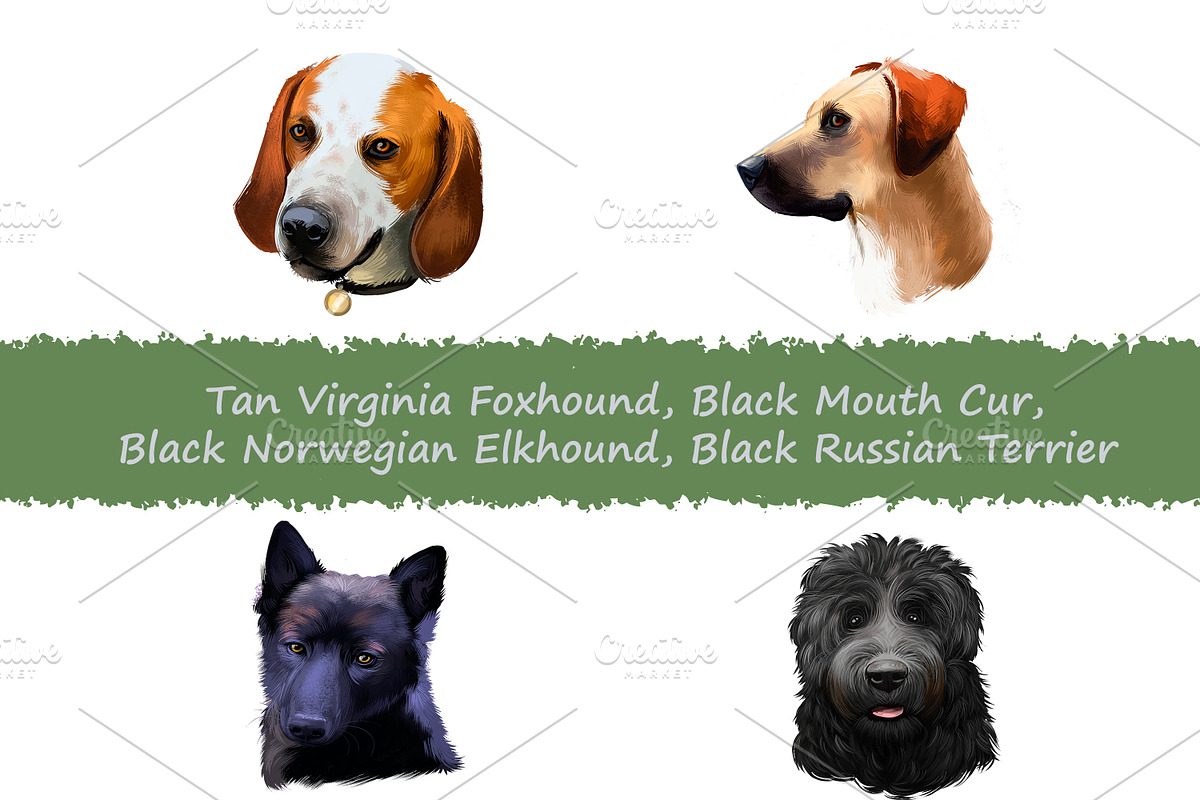 Dogs Pet Portraits Art Print Set 18, an Animal Illustration by Dneprstock