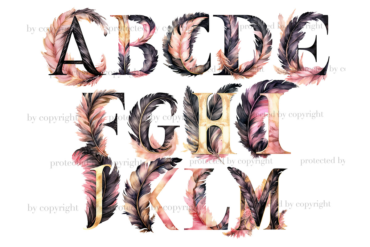 Black And Pink Alphabet Clipart, a Decorative Illustration by GlamArtZhanna (Photo 2 of 5)