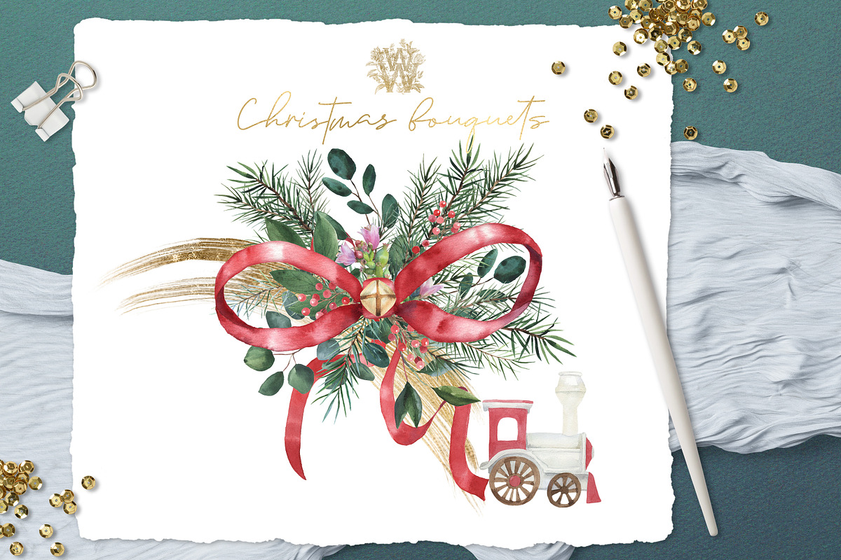 Watercolor Christmas clip art set, an Illustration by WonderWonder (Photo 19 of 21)