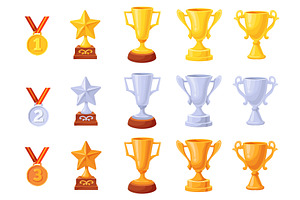 Silver bronze trophy cups. Golden, an Illustration by Stock-Smart-Start