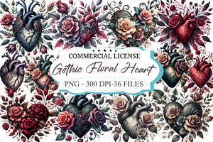 Gothic Floral Heart Clipart, an Illustration by designcity5