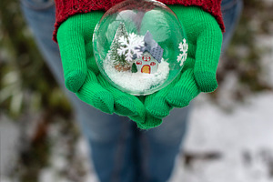 Crystal christmas ball with house an stock photo containing crystal and