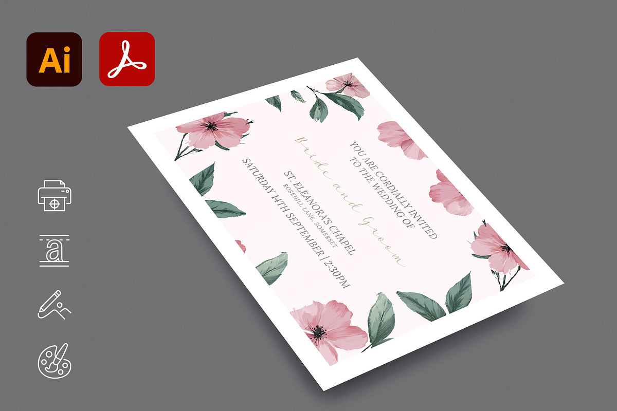 A5 Wedding Invitation Template | Elegant Editable Illustrator File preview 3