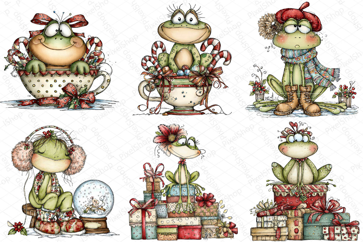 Coquette Christmas Frog Clipart, an Illustration by DreamPrint404 (Photo 1 of 4)
