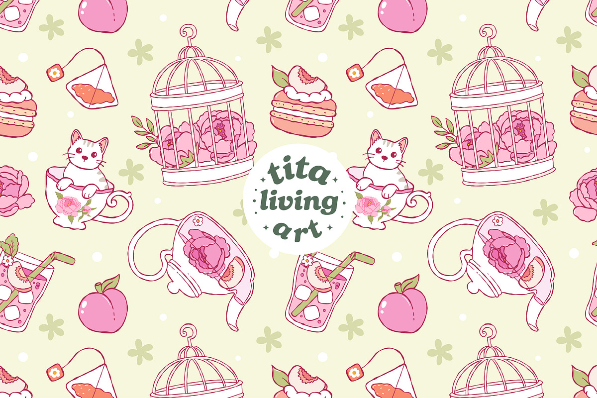 Peach Tea Time Seamless Pattern, a Food Illustration by TitaLivingArt (Photo 1 of 10)