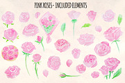31 Pink Roses Watercolor Graphics, a Seasonal Illustration by Violet LeBeaux (Thumbnail 2 of 3)