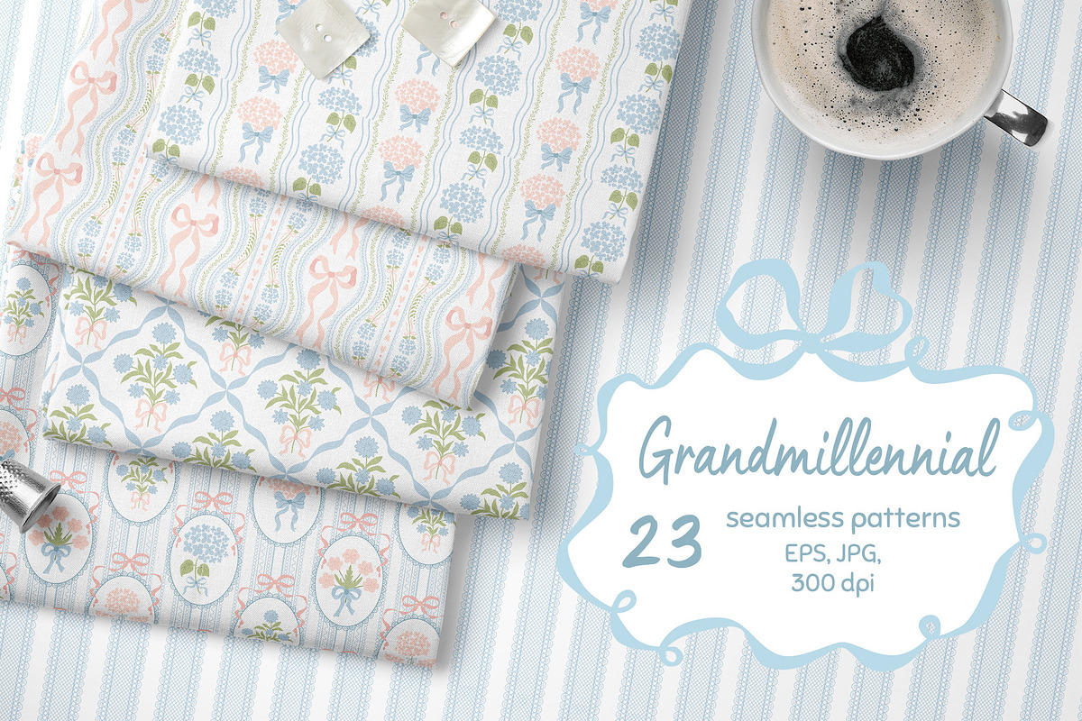 Grandmillennial & Preppy patterns, a Pattern Graphic by Tani Kuzminka (Photo 1 of 26)