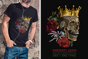 Skull, Golden Crown, Snake And Roses