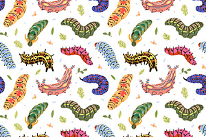 Cute Seamless Caterpillar Patterns