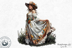 Western Prairie Cowgirl Clipart Set