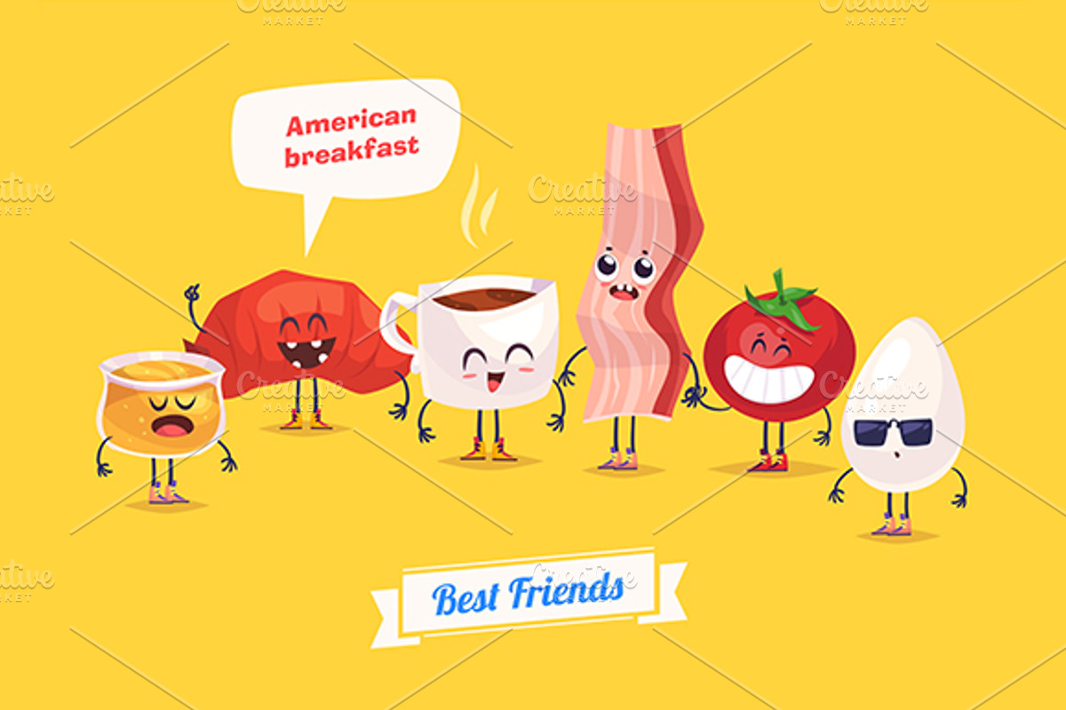 Breakfast. Funny characters, a Food Illustration by Krolone