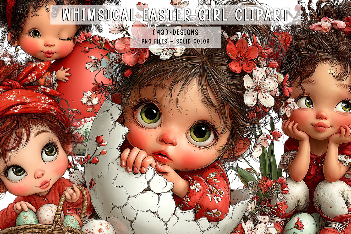 Whimsical Easter Girl Clipart, an Illustration by CreationArt (Photo 1 of 7)