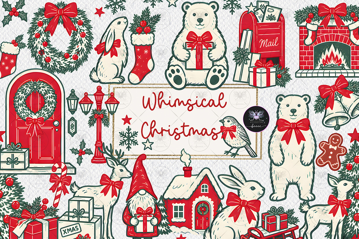 Whimsical Christmas Clipart, a Decorative Illustration by BigCakeBee (Photo 1 of 3)