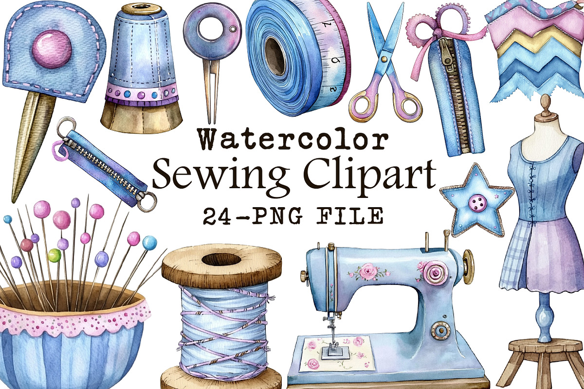 Watercolor Sewing Clipart, an Illustration by Libby Wishes (Photo 1 of 5)