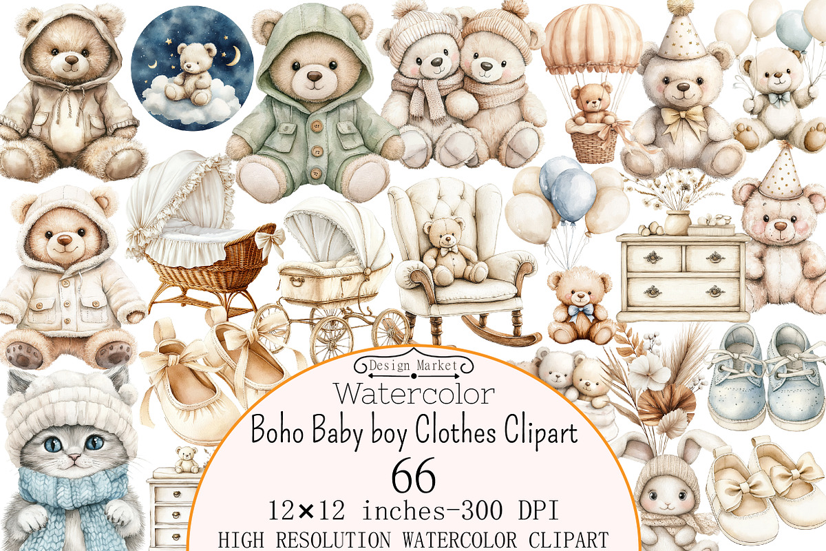 Watercolor Boho Baby boy Clothes Cli, a Seasonal Illustration by Design Market (Photo 1 of 7)