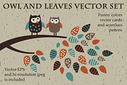 Owl and leaves funny vector set, an Animal Illustration by Crowhouse (Thumbnail 1 of 4)