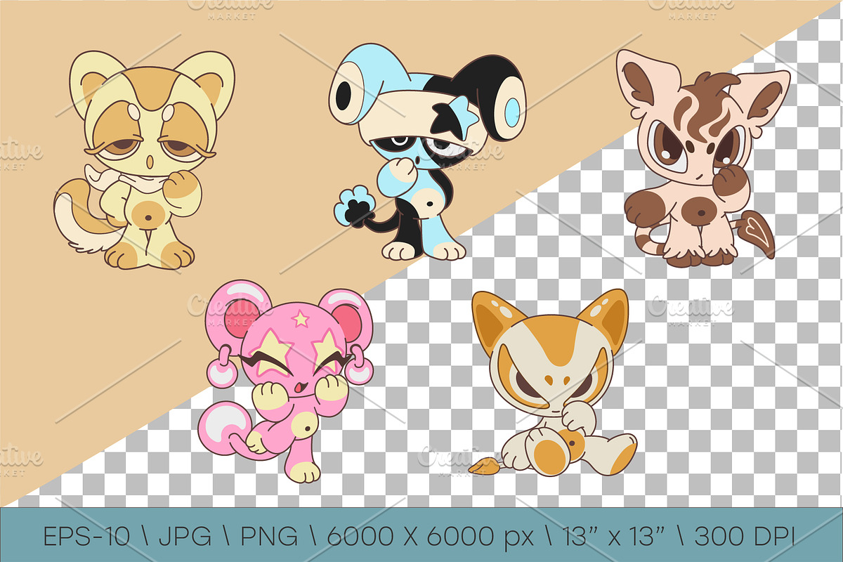 Chibi animals set 09. Tshirt, PNG., an Animal Illustration by KENO Mascots (Photo 2 of 6)