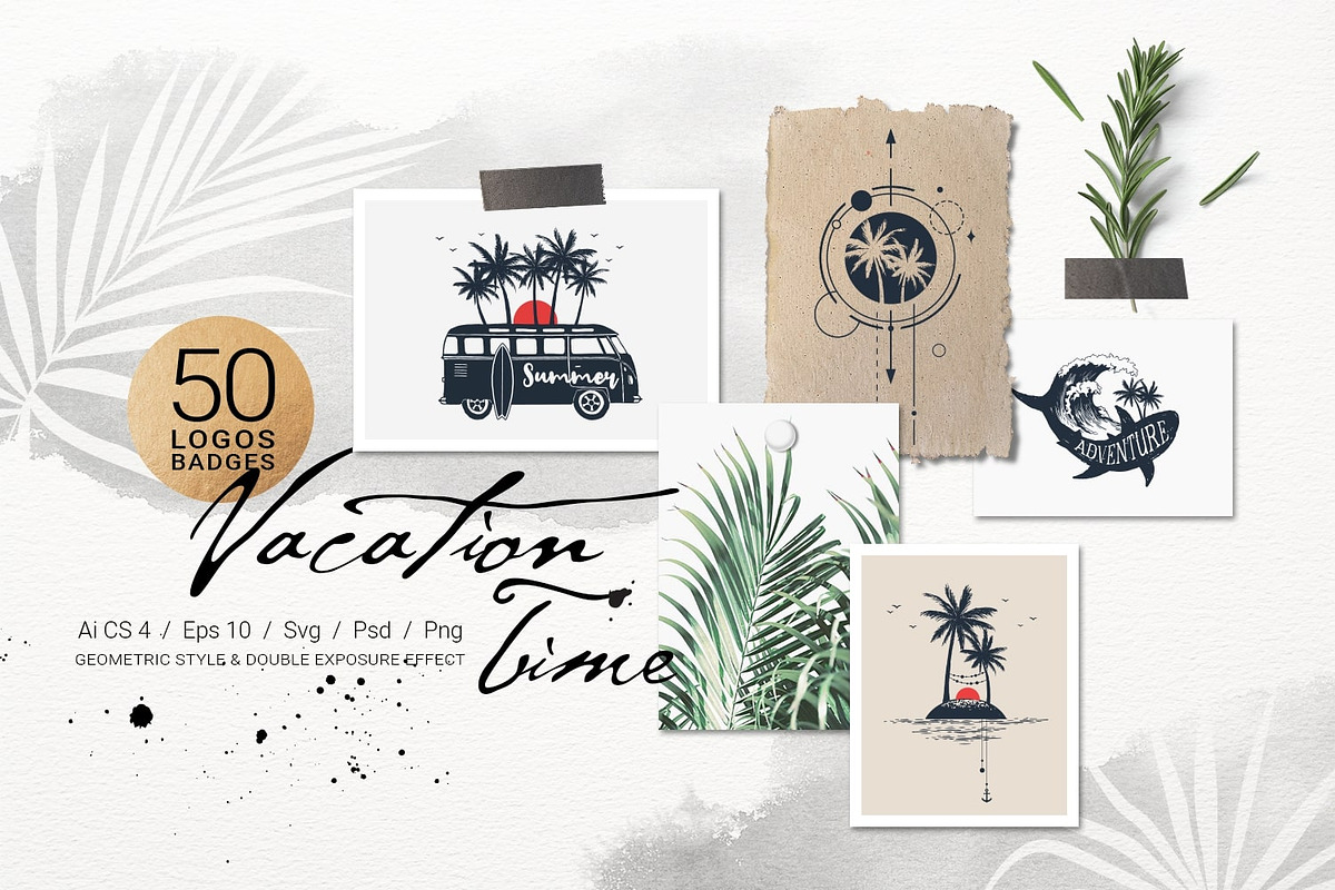 Vacation Time. 50 Logos & Badges, an Illustration by Cosmic Store (Photo 1 of 11)