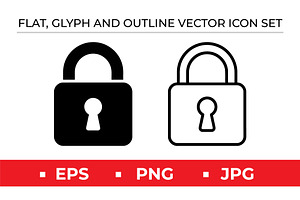 Padlock Icons Vector Set Black White, an Outline Icon by Artonix