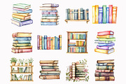 Watercolor Bookshelf Clipart, an Illustration by Design Market (Thumbnail 2 of 4)