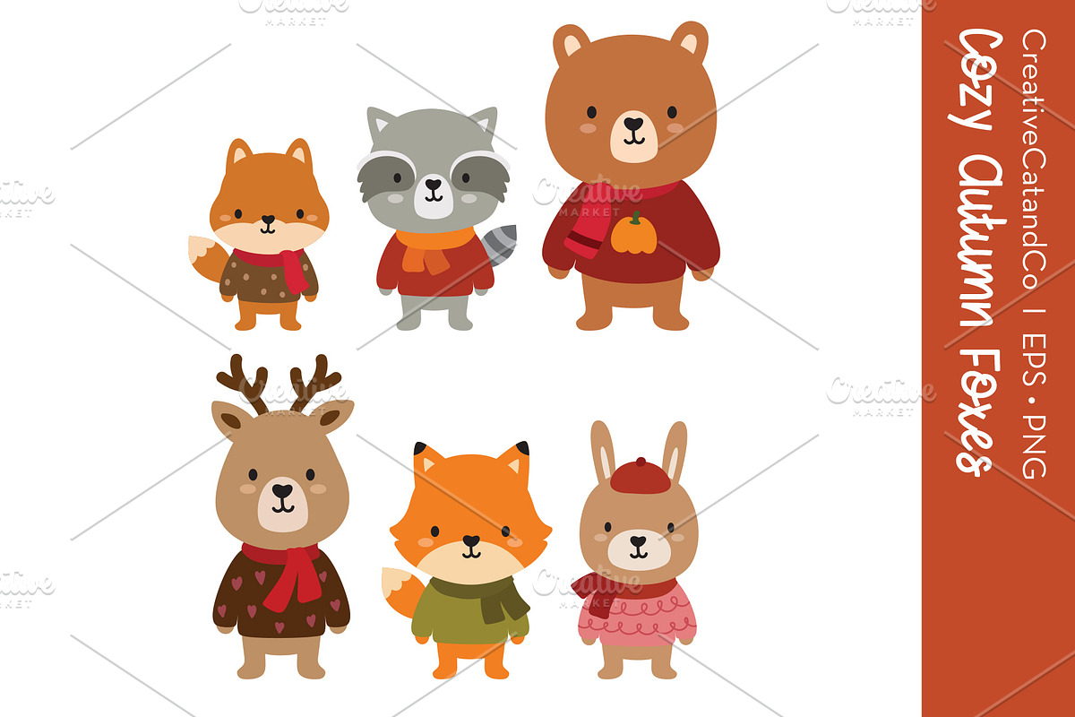 Autumn Fall Woodland Animals EPS PNG, an Animal Illustration by CreativeCatandCo (Photo 2 of 3)