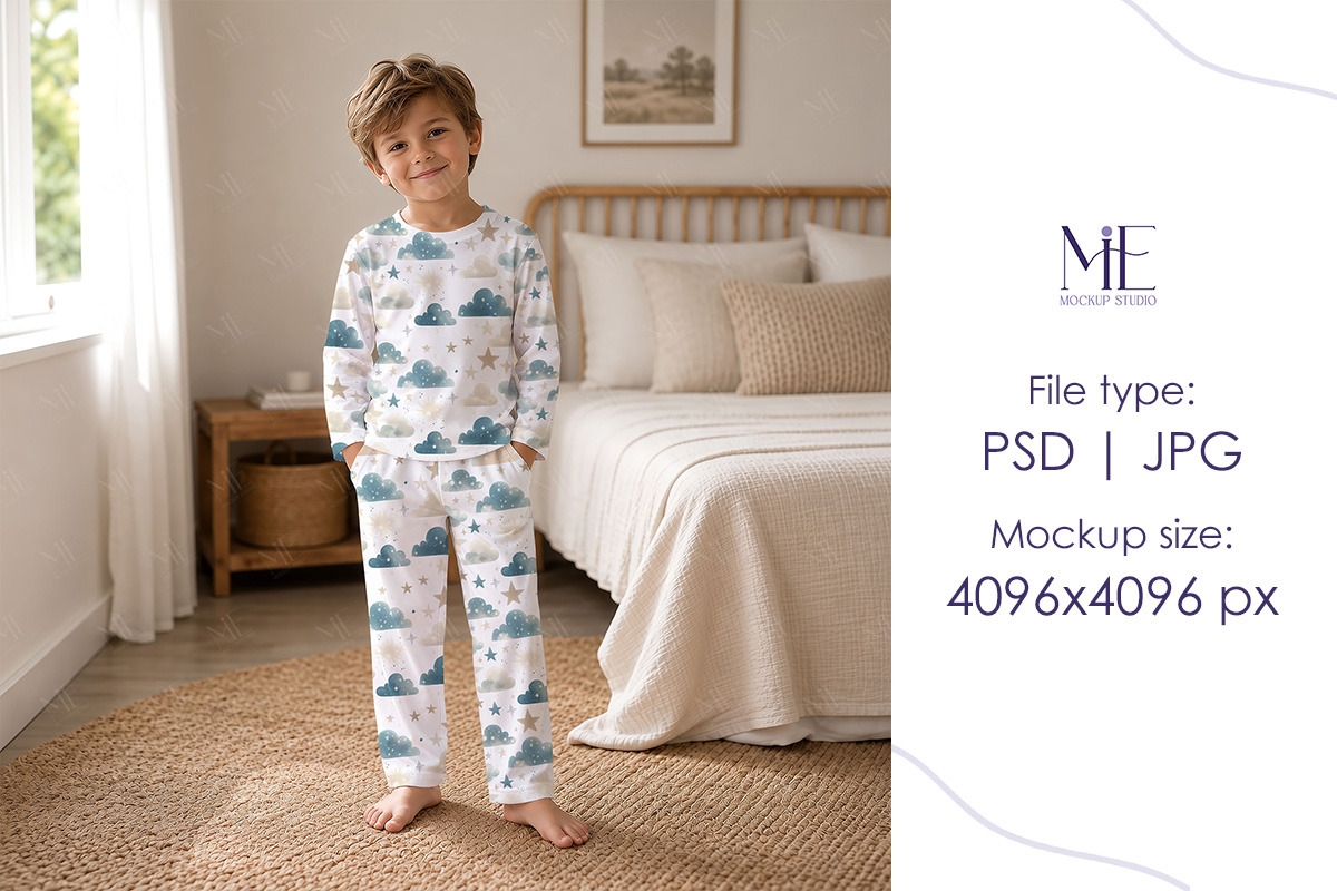 Kids Pajama Mockup Two Piece Pajama, a Shirt Mockup by Mie Mockup Studio (Photo 3 of 7)