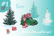 Sketch Xmas tree and holiday cars, a Card Template by Zimages (Thumbnail 1 of 5)