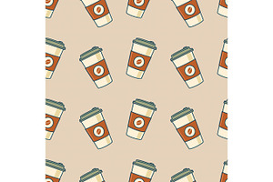 Paper Coffee Cups. Seamless Pattern. Retro Style. Vector Illustration